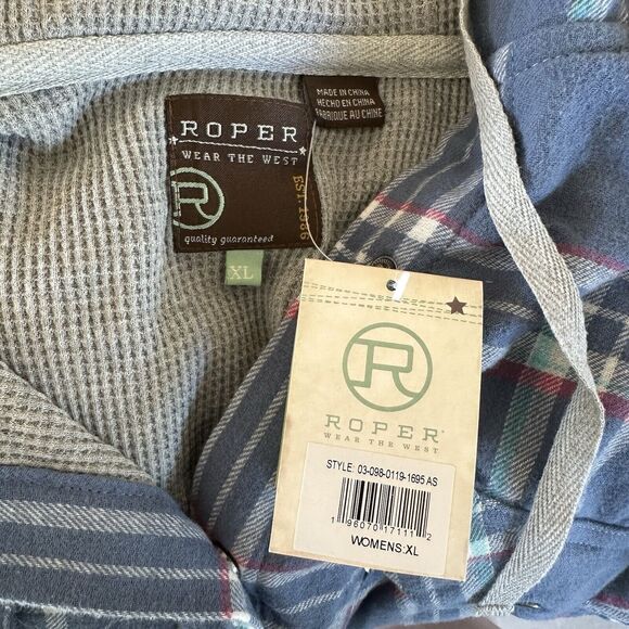 NWT Roper 100% Cotton Thermal Lined Hooded Snap Up Jacket Barn Coat XL Blue - Picture 11 of 12